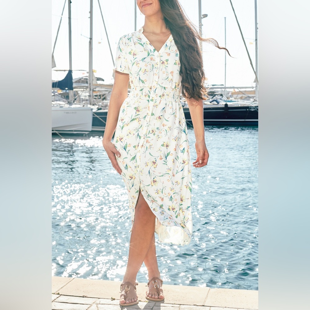 Flowy Floral Print Smocked Waist MIDI Dress size XL